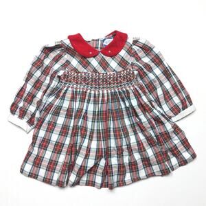Carriage Boutiques Dress Girls Size 12m Red Plaid Smocked Christmas